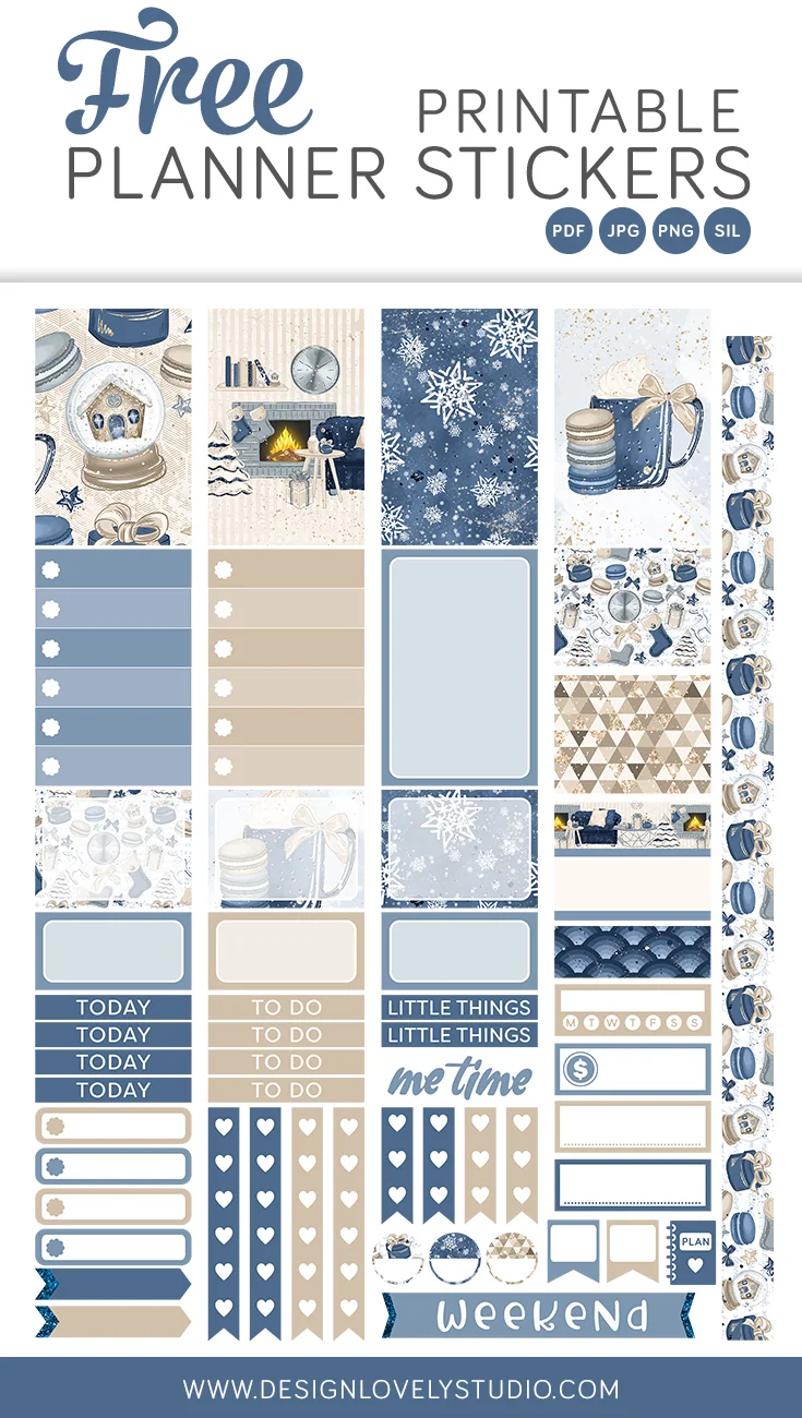 free printable cozy winter planner stickers — design lovely studio